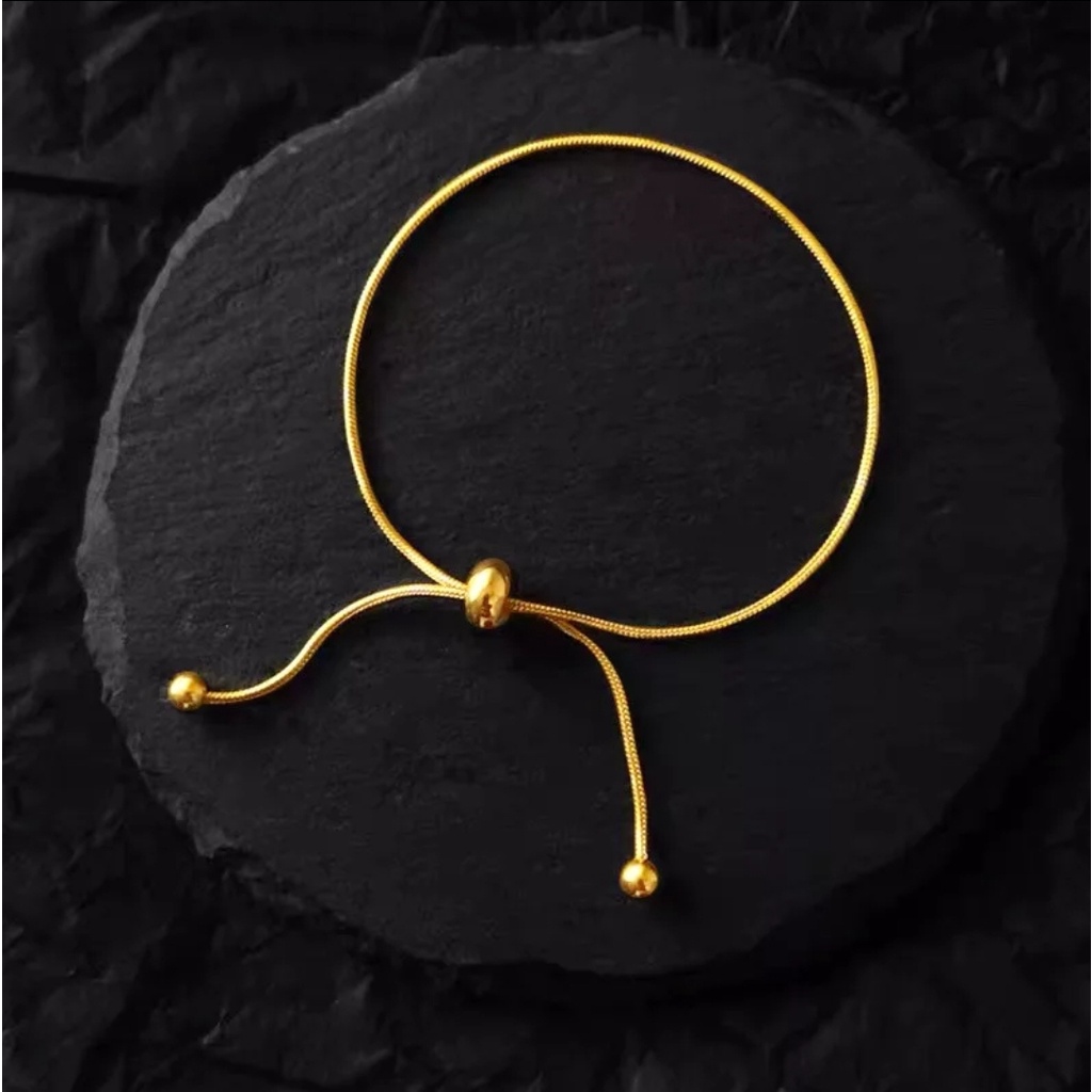 Gelang Serut Titanium Model Rantai Tulang Ular Polos Warna Gold dan Silver