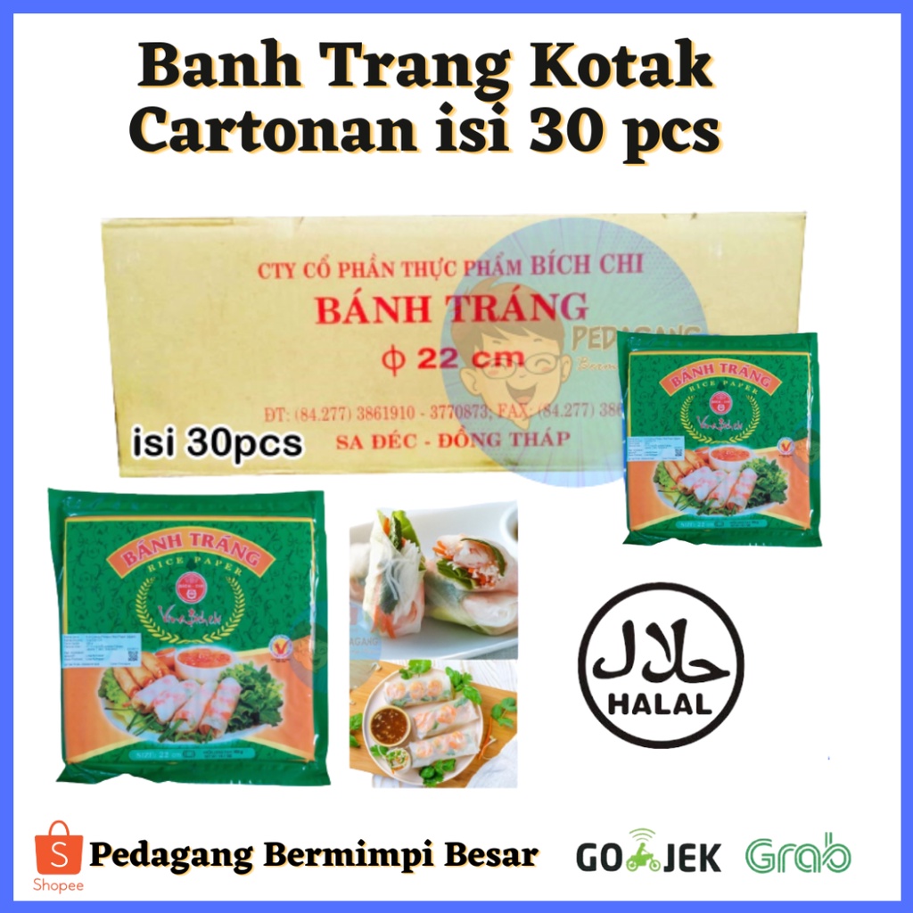 Banh Trang Kotak 1 carton isi 30 pcs/ Banh Trang Rice Paper 400gr 22cm KOTAK / Kulit Lumpia Vietnam Kotak| Rice Paper Kotak/ Banh trang kotak 22cm