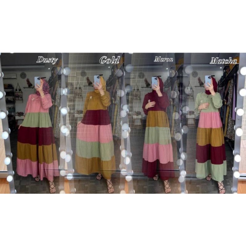 Midi Dress wanita Jumbo Rainbow Shakila Lengan Panjang Kualitas premium