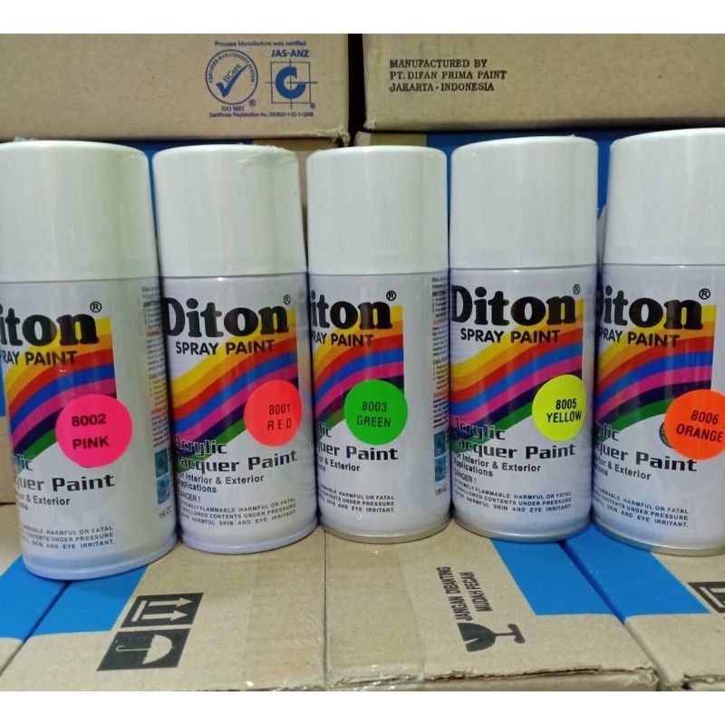 

Pilox Cat Semprot DITON Spray Paint Acrylic Lacquer Paint Warna Stabilo Fluorescent Merah Hijau Kuning MerahJambu Jingga Biru Red Pink Green Yellow Orange Blue 300cc