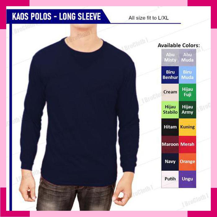 Baju Kaos Polos Pria Lengan Panjang Karet Biru Navy Premium_hf735
