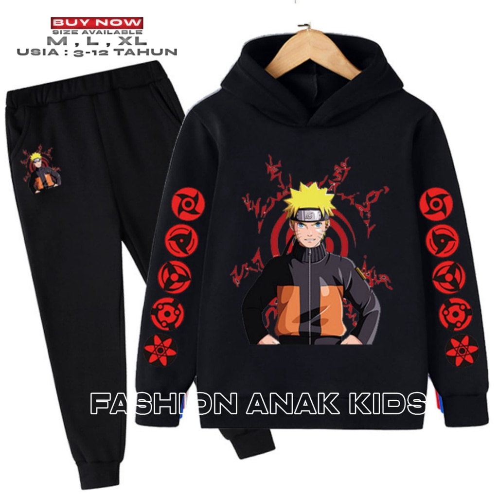 (BISA COD) SETELAN ANAK JAKET + JOGGER GAMBAR ANIME NARUTO UZUMAKI