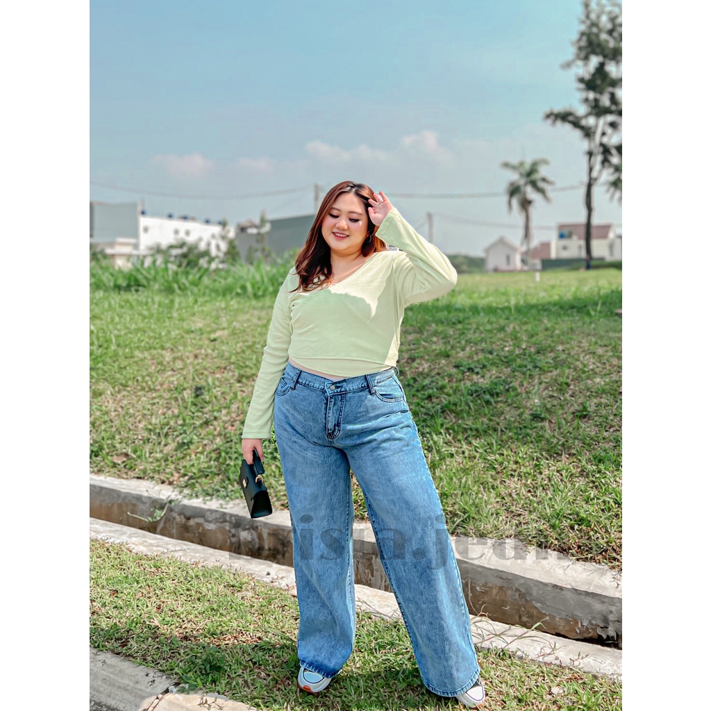 BRISIA JEANS - WENDY Boyfriend Jeans JUMBO - Snow Blue Whisker Size 34-38 / Loose Jeans BIGSIZE