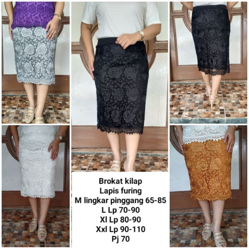 Rok Brokat  kilat super  premium bunga lapis furing s m l xl