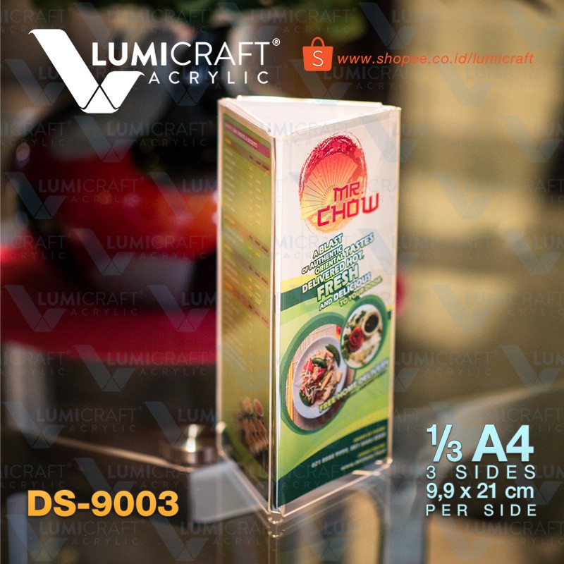 

Menu Display - Akrilik / Acrylic Tabletop Stand 3 Sisi 1/3 A4 - Lumicraft DS-9003