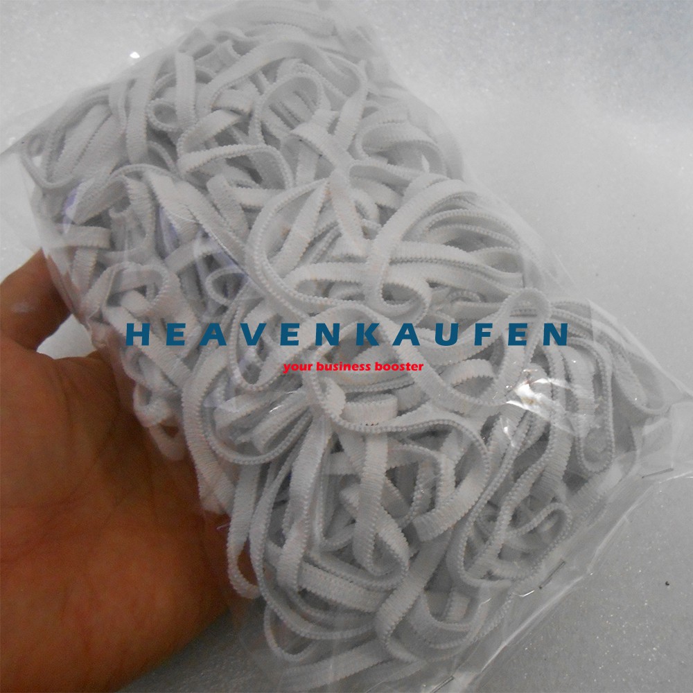 Karet Elastis Elastic Lebar 4 mm Warna Putih Harga Per Rol isi 45 Meter Tanpa Merk