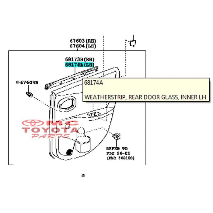 Pelipit Pintu Karet Kaca Dalam Belakang Kiri Yaris 68174-0D090