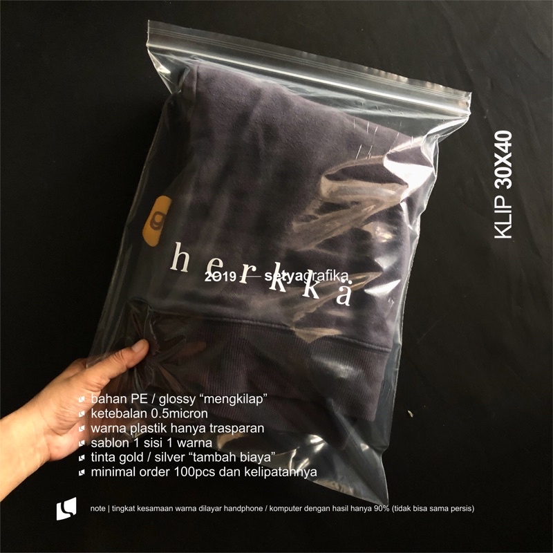 Plastik Ziplock Sablon, platik Klip 30x40