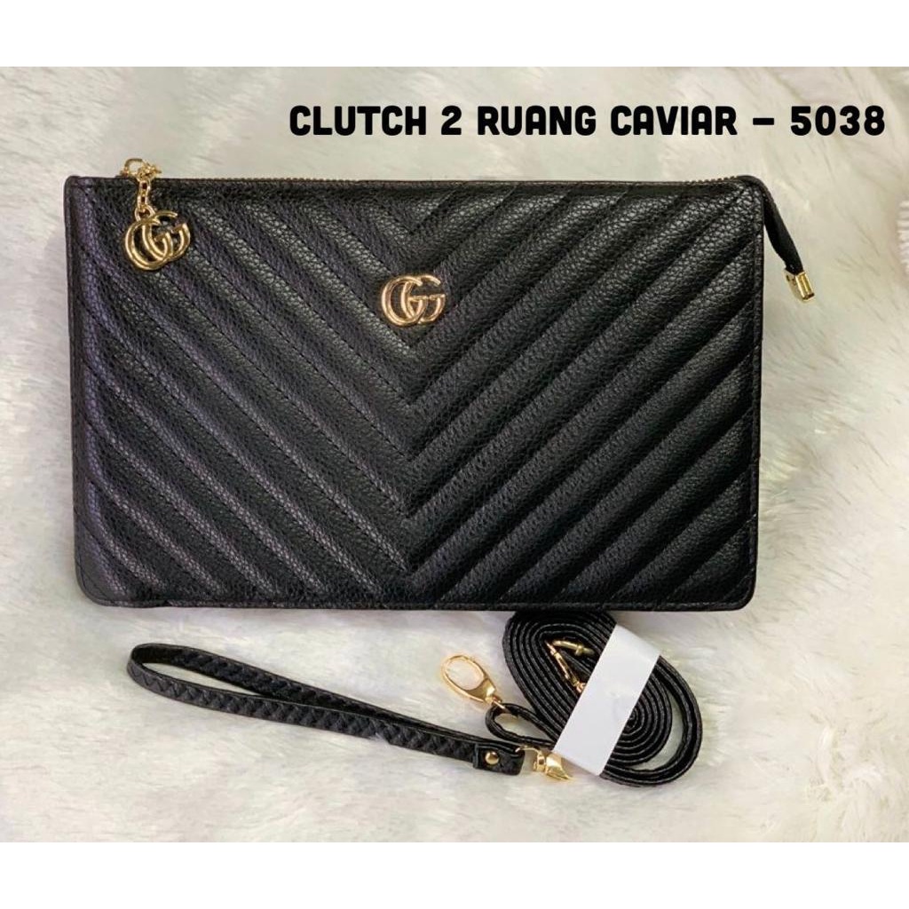 Dompet CLUTH Wanita / Dompet sleting tali GG emboss Import Kulitas PREMIUM