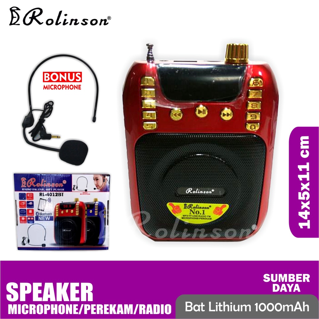 Rolinson Speaker Bluetooth Radio MP3 Mic USB Perekam Suara RL-4012BT Presentasi / Pinggang