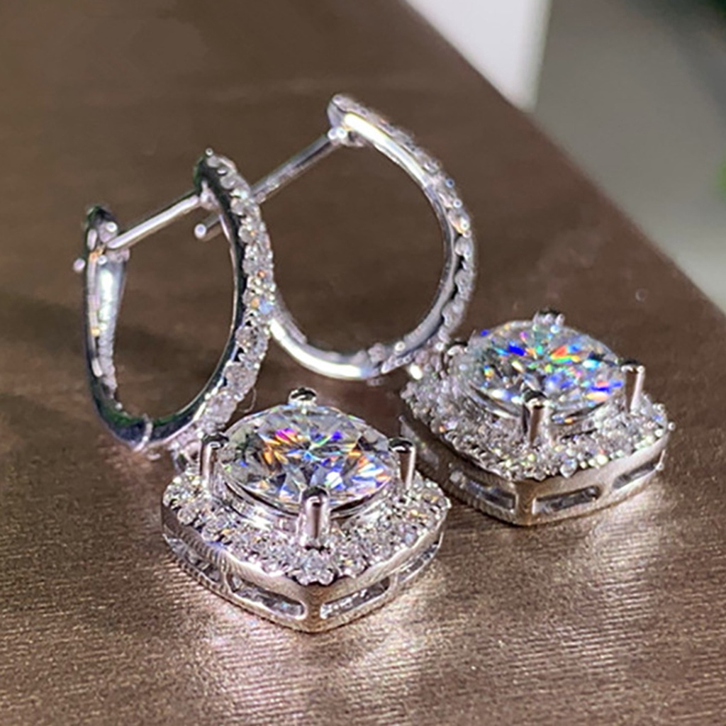 Hu Hu Hu Hu Hu Alat Bantu Pasang Kacamata♡ 1 Pasang Anting Bentuk Persegi Bahan Cubic Zirconia Gaya Korea Untuk Pesta