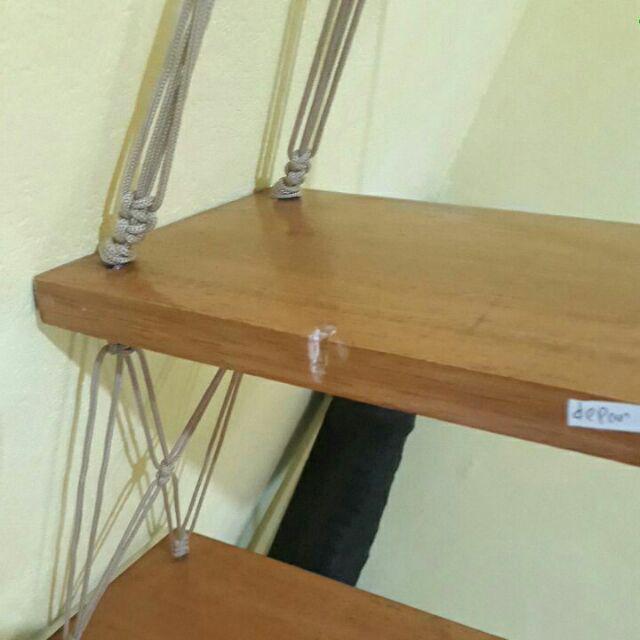 Rak Dinding Gantung Minimalis 2 Susun Natural Tali Coklat