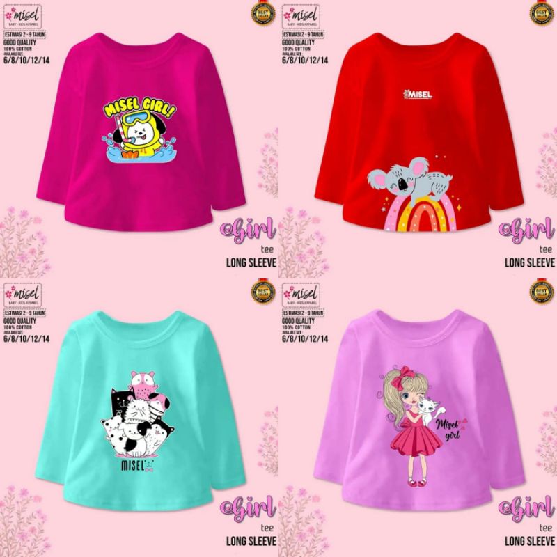 Baju Kaos Anak Perempuan Lengan Panjang Long Sleeve Umur 5-12 Tahun Terbaru 2021 Kekinian Fashion At