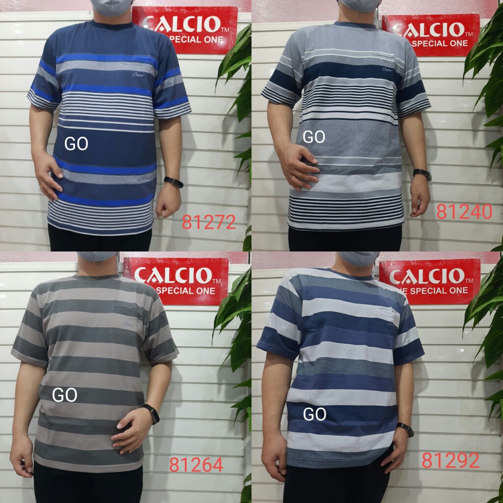 gof XL CALCIO OBLONG Kaos Pria Laki-Laki Oblong Garis-Garis Lengan Pendek Saku Salur