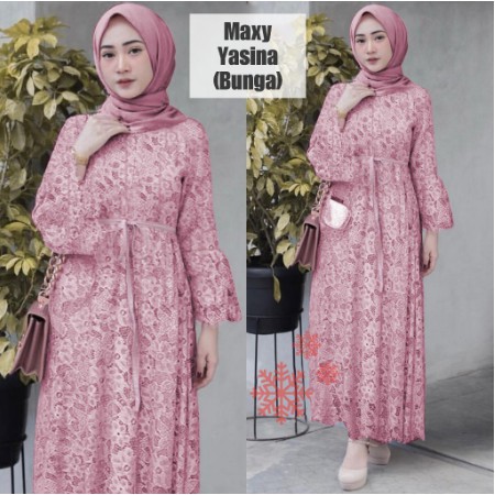 Gamis wanita brukat furing premium Busui coksu maroon dusty abu ungu biru tosca kuning ld 105 cm XL