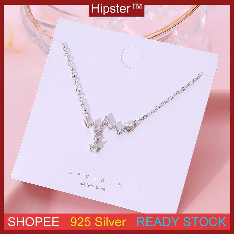 S925 Sterling Silver Kalung Inlay Desain Cinta Desain Kepribadian Styling Detak Jantung