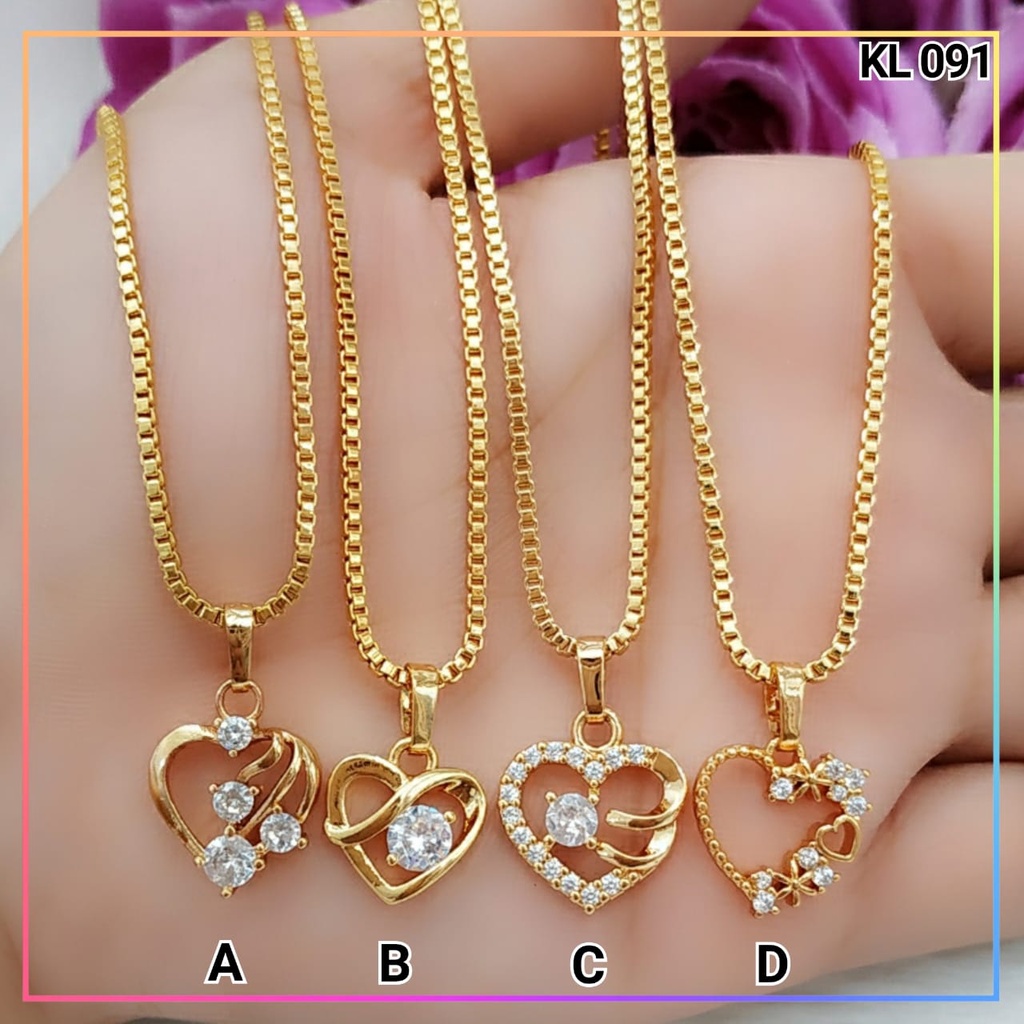 Kalung xuping kalung set liontin dewasa serba love permata zirqon rantai itali perhiasan wanita lapis emas gold KL 091