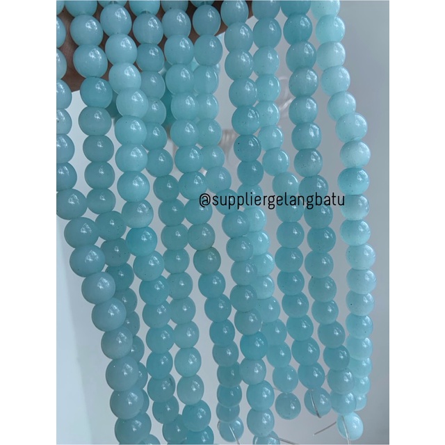 Bahan renceng kalung Gelang soft blue sky cat eye 8mm mata kucing biru