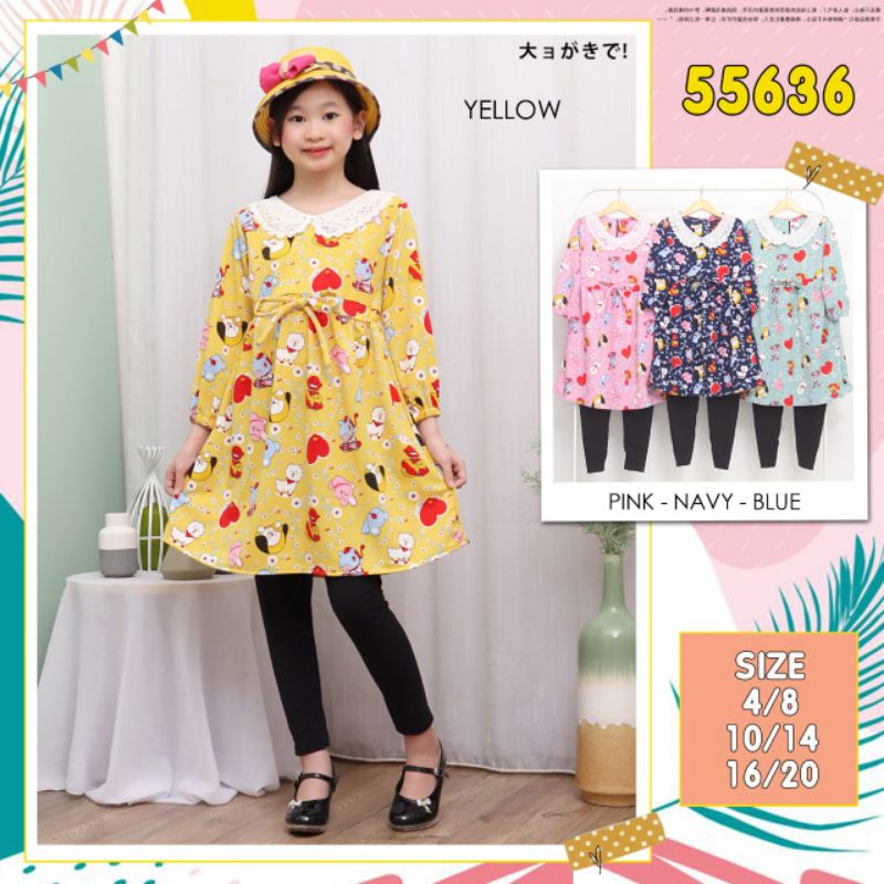 [GROSIR] Setelan Tunik Serut BT21kerah lace Kids Catherine