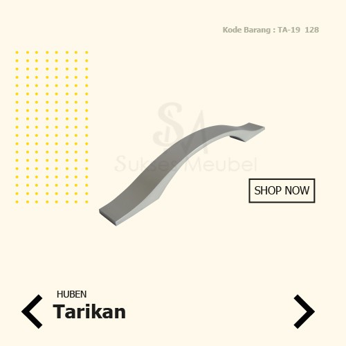 HUBEN Handle TA 19 - 128 Chrome Anodize + Sekrup | Tarikan Laci / Lemari HUBEN