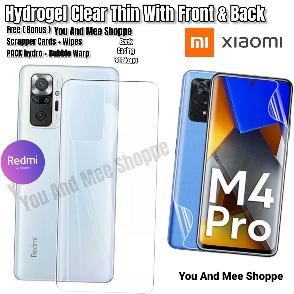 Hydrogel Clear Front-Back Redmi Note 7 Note 6 6PRO Note 5 5Pro 5A 5A-Prime Note 4 4X Not 3 3Pro 2 1 Hidrogel Full Cover-Ful Coverage Bening Glossy-Glosy Jelly-Jel Hydro Depan-Belakang Antigores-Anti Gores Transparan-Transparent Tipis-Bagus-Laris PRO A X