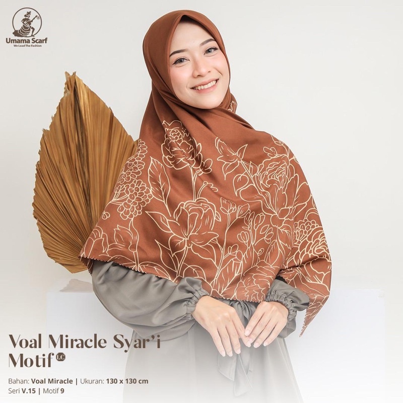 Jilbab UMAMA SYAR'I VOAL MIRACLE MOTIF LOGO METAL | Hijab SegiEmpat JUMBO MOTIF LC PRINT LOGO METAL130 X 130 CM