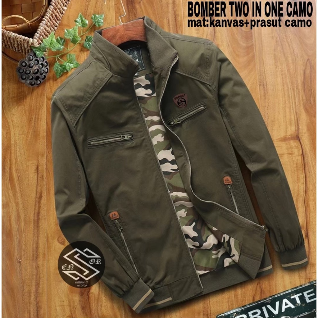 TWO IN ONE BOMBER CAMO SENSOR CANVAS ORIGINAL / JAKET BOMBER CAMO PRIA / JAKET SENSOR KANVAS