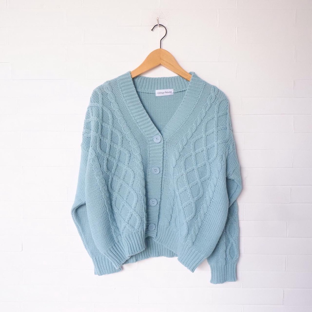 Vintage House Cross Crop Cardi (Cardigan Rajut Cable Wanita Korea / Korean Cardigan)-Agaensea