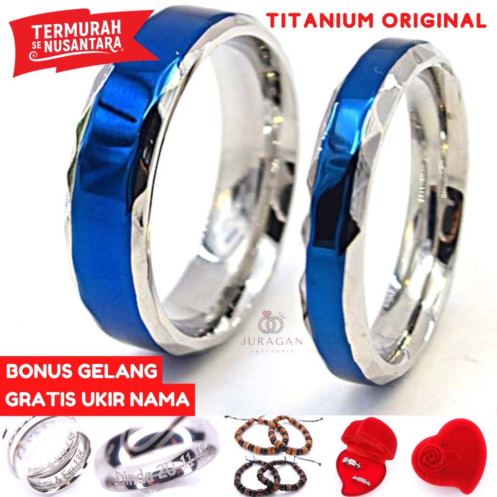 [HIGH QUALITY] Cincin Couple BUCIN R16 Titanium Ukir Nama + Box Cincin Beludru + BONUS Gelang Couple