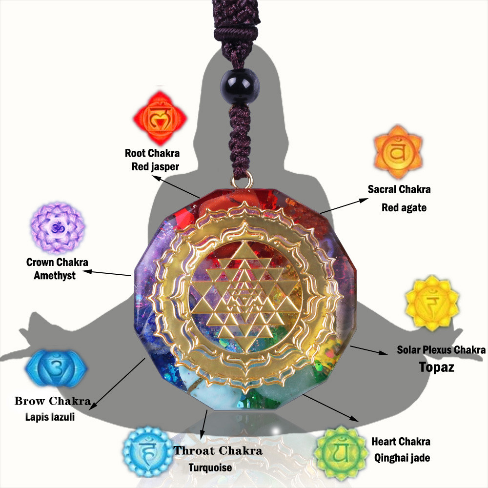 Orgonite Pendant Sri Yantra Natural Crystal Agate Necklace/Sacred Geometry Chakra Energy Necklace Meditation Jewelry