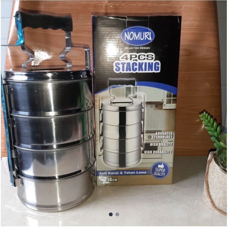 CUCI GUDANG Rantang Stainless Steel Tipis 16x4 tipe Susun Nomuri (double turun harga)