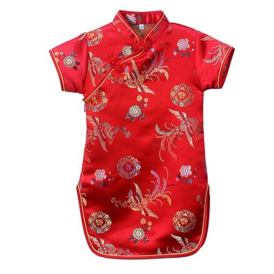 CHEONGSAM QIPAO ANAK MOTIF NAGA DAN PHONIX SILK SUTRA GONG XI FA CAI