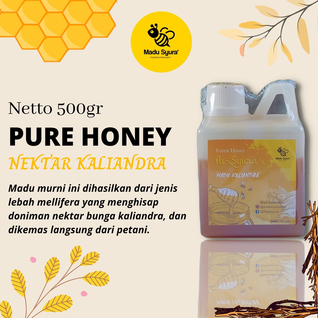 

Madu Murni Asli (500Gr) - Madusyura 100% Pure Honey - Nektar Bunga Kaliandra