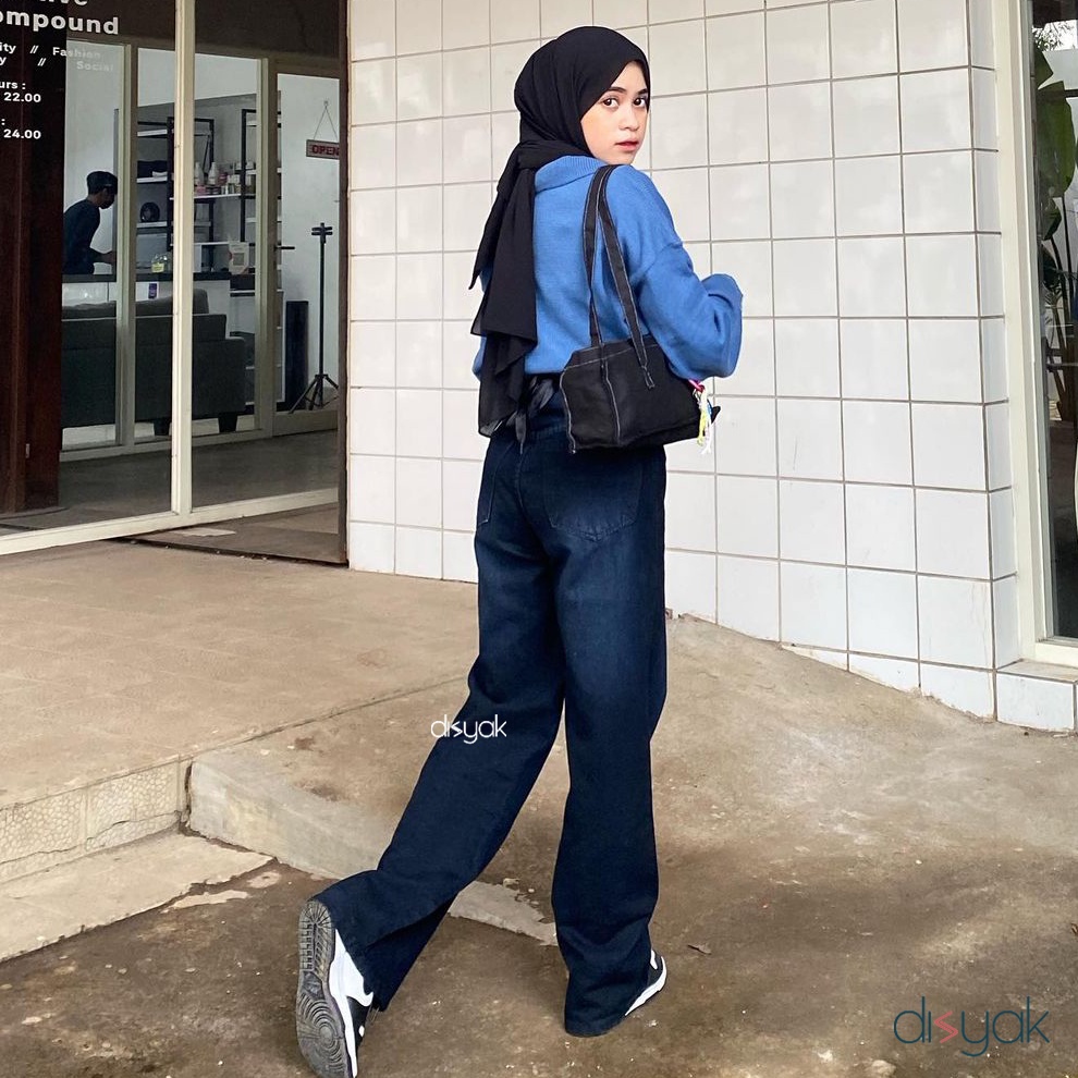 DISYAK - HighWaist Loose Jeans Black Spray 705-805