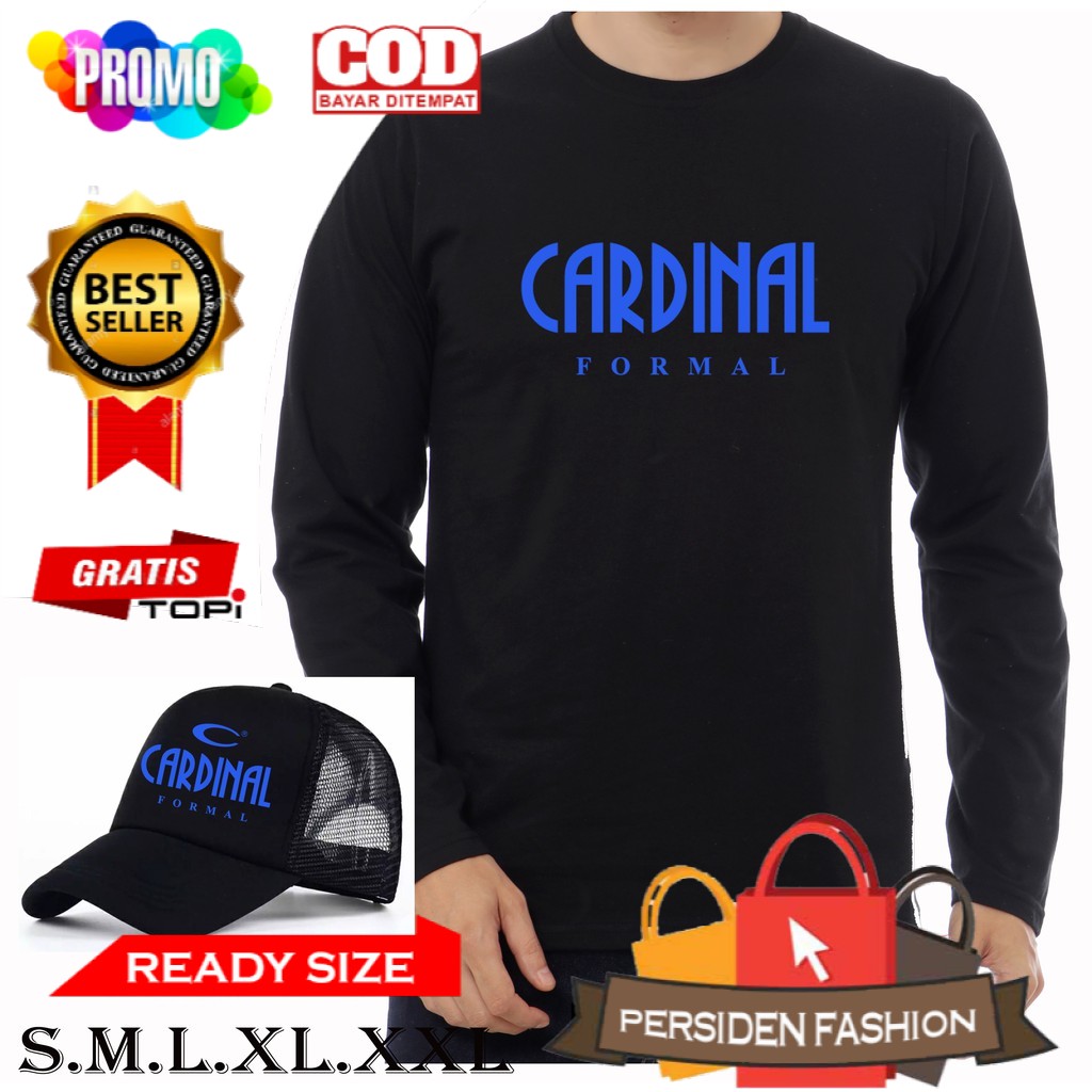 PROMO .. BONUS TOPI - KAOS DISTRO LENGAN PANJANG CARDINAL FORMAL BLUE BAJU PRIA WANITA DEWASA