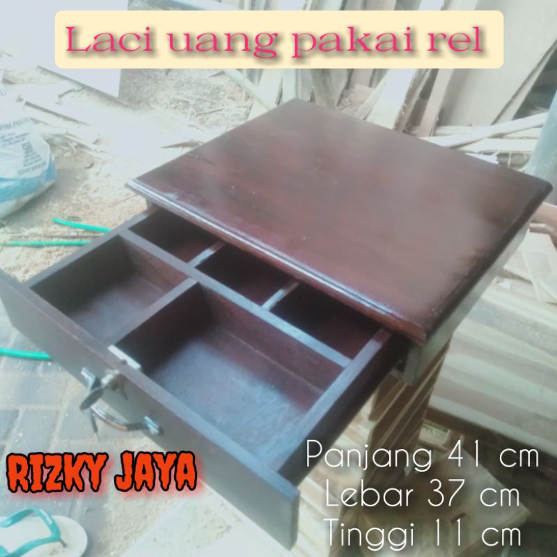 laci uang cash drawer laci kasir pakai rel dari kayu jati asli