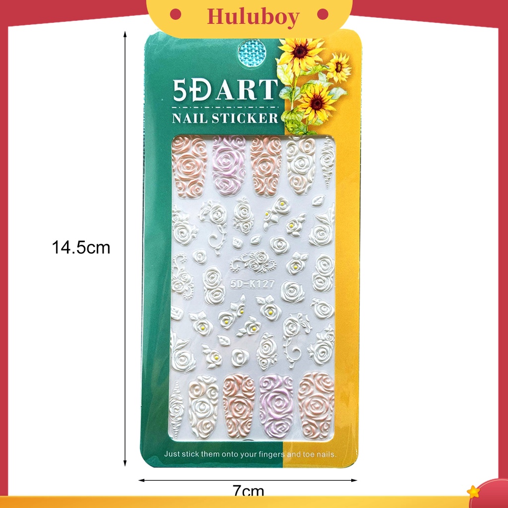 Huluboy Huluboy♡ Stiker Kuku Desain Bunga Timbul 5D Warna Putih Untuk Manicure