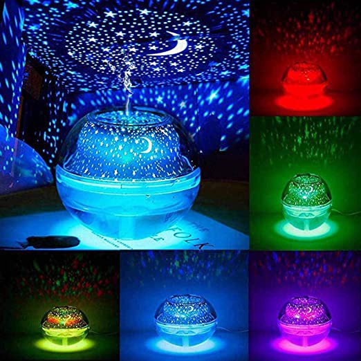 Air Humidifier Ultrasonic 500ml Proyektor Bulan Bintang 2 in1 Moonlight Crystal LED