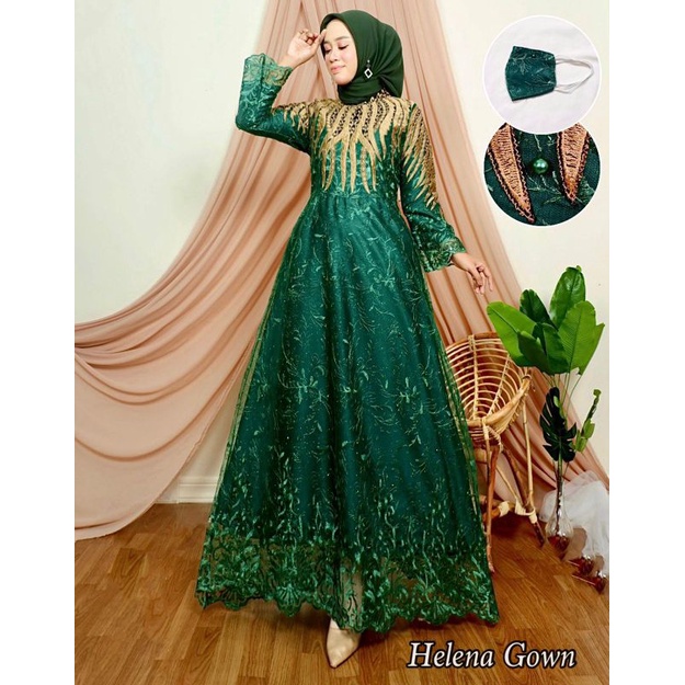 Helena gaun / dress terbaru pelangi jaya / gamis tile bordir / gamis pesta terbaru / gamis mewah
