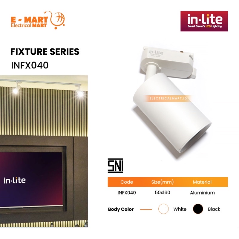 INLITE TRACK LIGHT LAMPU INFX040 PUTIH / INLITE LAMPU TREK MR16