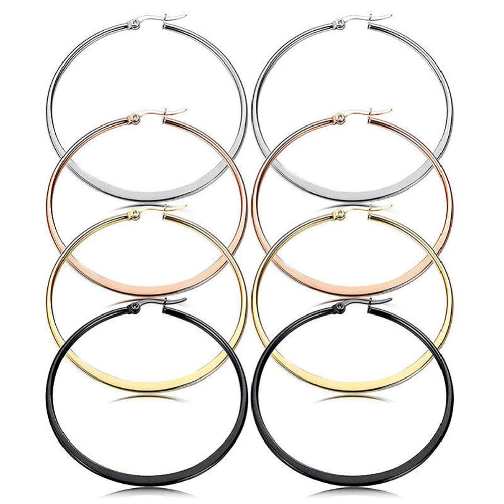 Timekey 1 Pasang Anting Bulat Besar Sexy Bahan Stainless Steel 30-60mm Gaya Steampunk Untuk Wanita A5K1
