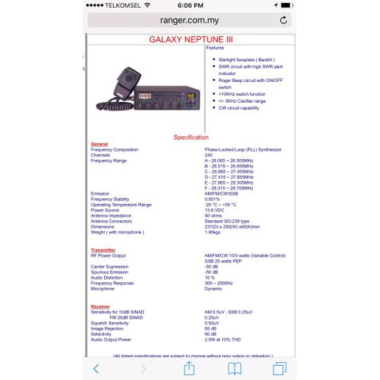 Radio CB Galaxy Neptune III Limited