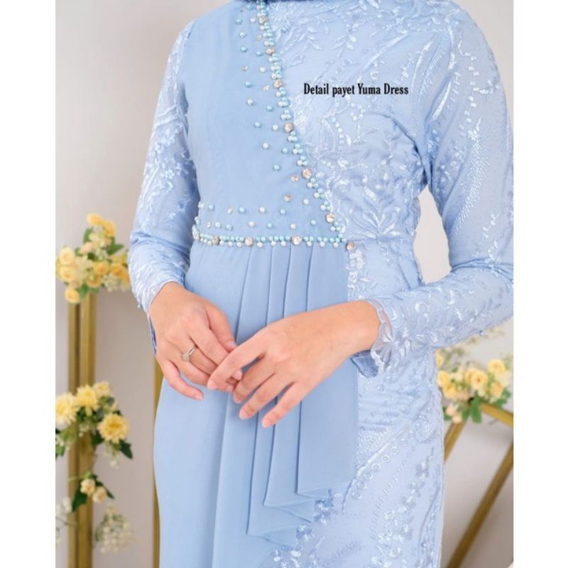 Realpict gamis yuma//gamis tulle mix payet premium//gamis pesta