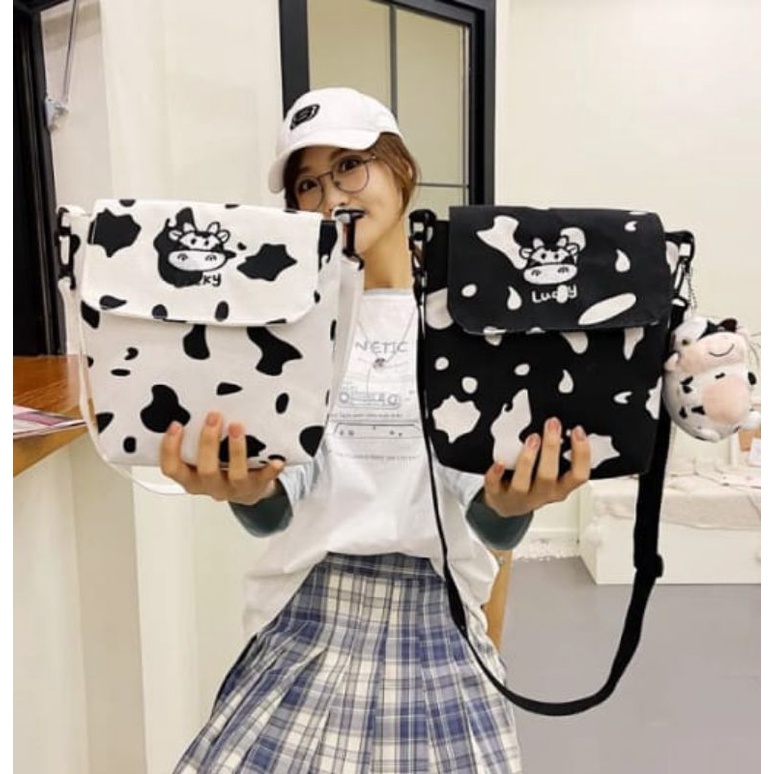 tfour.shop - tas selempang motif sapi totebag model kotak