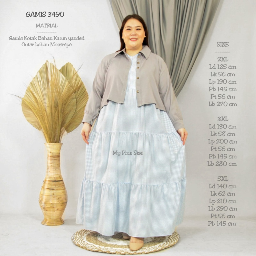 Gamis Kotak Jumbo Wanita 3490, Ld 125, 130 &amp; 140 cm