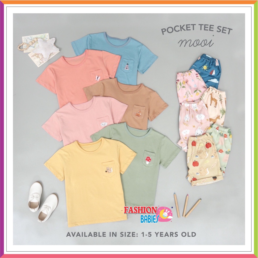 MOOI POCKET TEE SET | SETELAN ANAK CELANA PENDEK ❤ Fashionbabies ❤