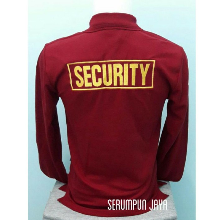 KAOS SECURITY MARUN - KAOS KERAH SECURITY MERAH MAROON LOGO KUNING BORDIR