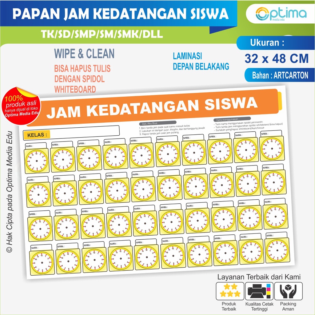 

POSTER PAPAN JAM KEDATANGAN SISWA -- BISA TULIS HAPUS