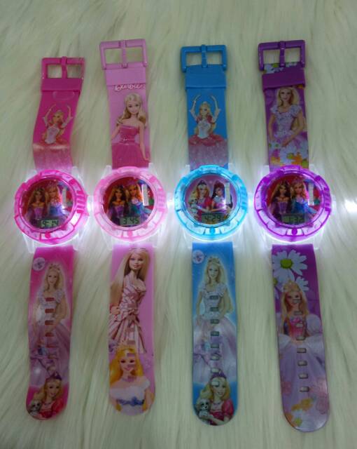 √BAYAR DITEMPAT√ Jam Tangan Anak Proyektor Lampu Laser Melodi Karakter Barbie Terbaru