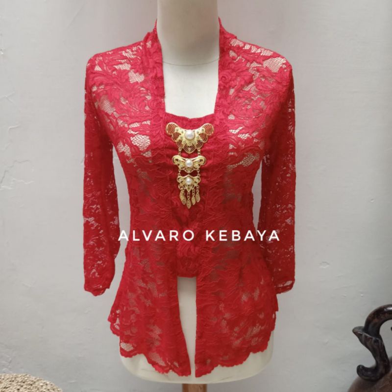 Atasan kebaya jadi brukat halus strait melar -  kutubaru stretch brokat modern real pict ready stock langsung pakai brukat halus best seller cantik murah kondangan wisuda baju jawa wanita tradisional-Merah